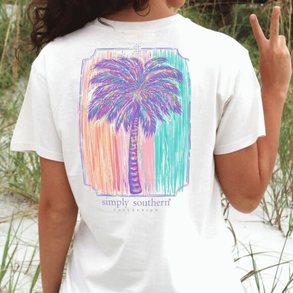 Palm White Tee by Simply Southern Sizes Med & Large Available! 1day Sale - Picture 1 of 3